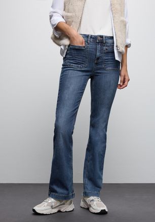 Street One Bootcut-Jeans STREET ONE, Damen, Gr. 32, L&auml;nge 30, medium blau wash, Denim/Jeans, Obermaterial: 63% Baumwolle, 25% Polyester, 10% Viskose, 2% Elasthan