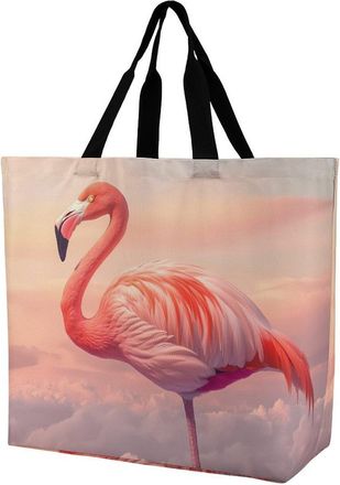 Generic Flamingo in The Sky Reusable Shopping Bags One Shoulder Grocery Tote Bag Waterproof Big Purse for Work Travel