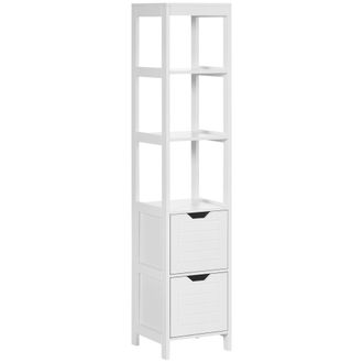Kleankin Armario Alto De Ba&ntilde;o Multiusos Mueble Columna Con 3 Estantes Abiertos Y 2 Cajones De Almacenaje Dise&ntilde;o Antivuelco 30x30x144 Cm