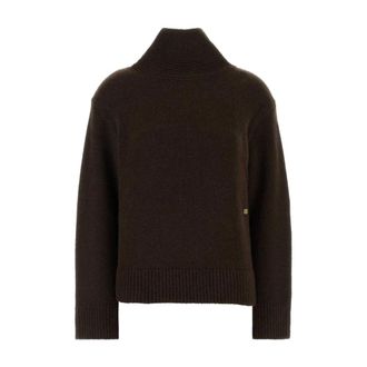 Ganni Turtlenecks, female, Brown, Size: XS High-neck Open-back Pullover