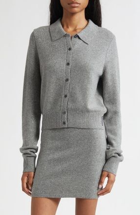 Alexander Wang Crystal Hotfix Wool Blend Polo Cardigan in Heather Grey at Nordstrom, Size Medium
