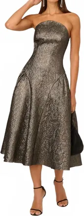 Adrianna Papell A Line Metallic Midi Cocktail Dress In Grey