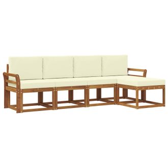 vidaXL Conjunto De Sof&aacute;s De Exterior Con Coj&iacute;n 5 Pcs Natural Y Crema Vidaxl