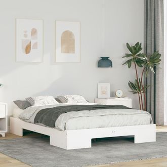 Berkfield Home Floor Bed Frame with Storage White 135 x 190 cm Solid pine wood