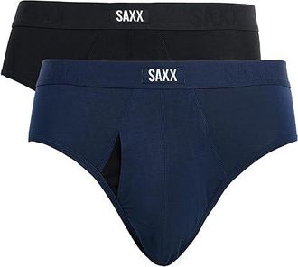 Saxx Underwear Vibe Xtra Soft Comfort Brief Fly 2-Pack Mens Underwear Black/Navy : 2XL, Elastane/Viscose
