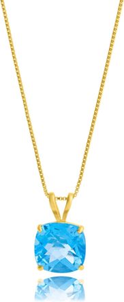 MAX + STONE 14k Yellow Gold 8mm Cushion Cut Gemstone Pendant Necklaces with 18 inch Box Chain