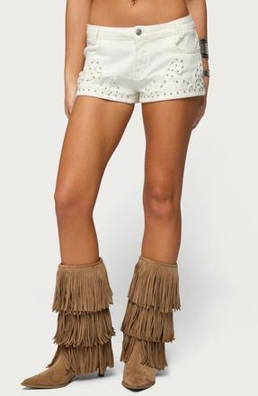 Edikted Studded Denim Shorts in White at Nordstrom, Size X-Small