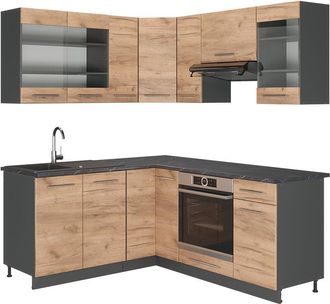 Vicco Cocina Esquinera Fame-line, Oro Power Roble/antracita, 160 X 60 Cm Sin Encimera