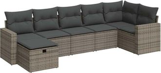 vidaXL Set De Sof&aacute;s De Jard&iacute;n 7 Pzas Con Cojines Rat&aacute;n Sint&eacute;tico Gris Vidaxl