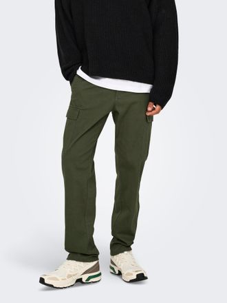 Only & Sons Cargohose ONLY & SONS ONSNICKY CARGO STRAIGHT 0241 PANT NOOS, Herren, Gr. 30, L&auml;nge 34, gr&uuml;n (olive night), Web, Obermaterial: 98% Baumwolle, 2% Elast