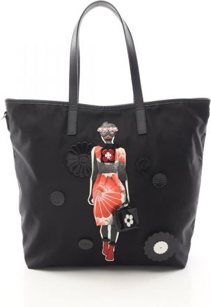 Prada Black Nylon Leather Tote Bag (Pre-Owned)