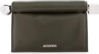 Jacquemus La Pochette Rond Carré Leather Clutch in Dark Khaki 580 at Nordstrom