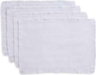 Solino Home Linen Placemats Set of 4, 14 x 19 Inch for Dining Table, Holiday and Everyday Table Decor - Juliette Ruffle in White at Nordstrom, Size