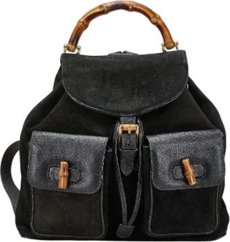 Gucci Pre-owned Backpacks, female, Black, Size: ONE SIZE Pre-owned Suede backpacks