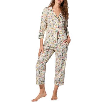 Bedhead Pajamas Print Long Sleeve Stretch Organic Cotton Jersey Crop Pajamas in Forest Trails at Nordstrom, Size Medium