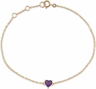 Gemondo Classic Heart Amethyst Claw Set Single Stone Heart Bracelet in 9ct Yellow Gold