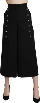 Dolce & Gabbana Zwarte Wijde Pijp Korte Broek - Dames - Vrijetijds broeken - Zwart - 2XS - Wol - Broeken