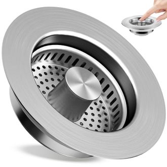 OEM Tap&oacute;n Y Colador 3 En 1 Para Fregadero De Cocina, Tap&oacute;n De Desag&uuml;e Emergente De Acero Inoxidable 304 Con Cesta Coladora Extra&iacute;ble, Compatible Con La Ma