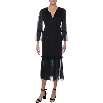 Rachel Zoe Womens Metallic Crinkle Chiffon Dress In Navy