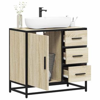 Berkfield Home Bathroom Sink Cabinet Sonoma Oak 65x33x60 cm Engineered Wood in Brown | Size: 65 x 33 x 60 cm