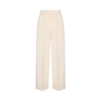Max Mara Wide Trousers, female, White, Size: XS Mxmrugiada Virgin Wool Trousers