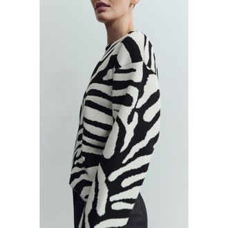 Mango Zebra Print Sweater in Black at Nordstrom, Size X-Small