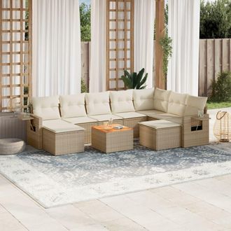 vidaXL Juego De Sof&aacute;s Jard&iacute;n Con Cojines Beige 10 Pzas Rat&aacute;n Sint&eacute;tico Vidaxl