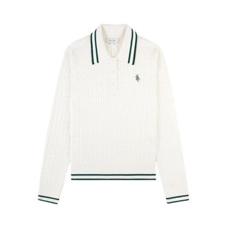 Sporty & Rich SRC Cableknit Polo - Dames - Ronde hals truien - Wit - S - Truien & Vesten
