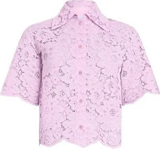 Patou Kanten Shirt met Korte Mouwen - Dames - Overhemden - Roze - M - Katoen - Overhemden