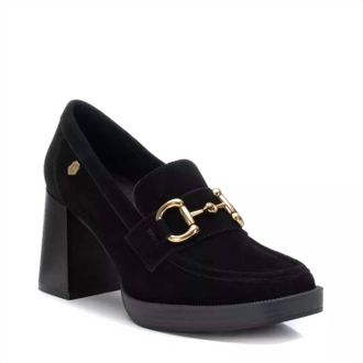 Xti Womens Suede Heeled Loafers In Black