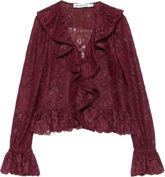 Self Portrait Ruffled Lace-overlay Top
