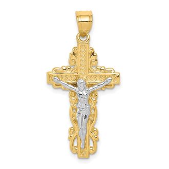 Diamond2Deal 10k Yellow Gold Rhodium Crucifix Pendant
