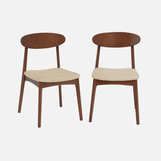Sweeek Silla Vintage De Madera De Hevea Nogal Y Tela, Set De 2