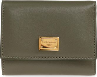 Dolce & Gabbana Accessoires, Dames, Groen, ONE Size, Leer, Leren Portemonnee met Appliqu&eacute;