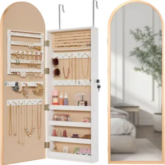 Best Choice Products Door/Wall Mounted Arch Mirror Jewelry Armoire, w/ Metal Frame, Lockable Door