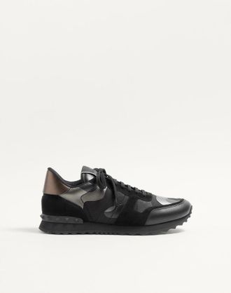 Valentino Garavani Sneaker Rockrunner Camouflage Noir Laminata Uomo NERO 38.5