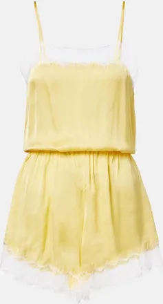 Poupette St Barth Silvia lace-trimmed satin romper