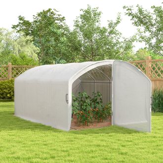 OUTSUNNY Polytunnel Greenhouse with PE Cover, Walk-in Grow House, 4x3x2m, White