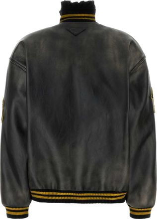 Prada Womens Black Leather Jacket Nero Vitello Giacche Pelle