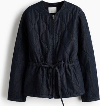 H&M Quilted Denim Jacket in Dark Denim Blue at Nordstrom, Size Xx-Small