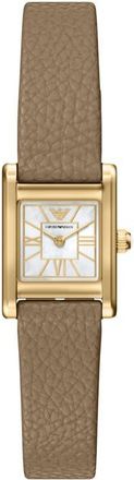 Emporio Armani Mother-of-Pearl Tank Leather Strap Watch, 19mm x 26mm in Taupe at Nordstrom