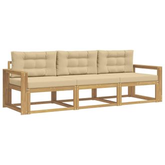 vidaXL Conjunto De Sof&aacute;s De Exterior Con Coj&iacute;n 3 Pcs Y Beige Poli&eacute;ster Vidaxl