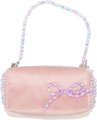Bari Lynn Womens Bag Velvet With Pearl Bow In Pink