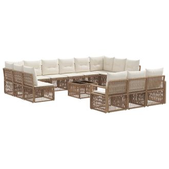 vidaXL Conjunto De Sof&aacute;s De Jard&iacute;n 14 Pcs Beige Rat&aacute;n Sint&eacute;tico Vidaxl