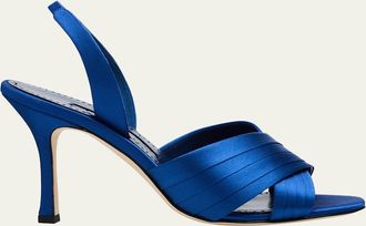 Manolo Blahnik 90mm Vierasan Pleated Satin Sandals