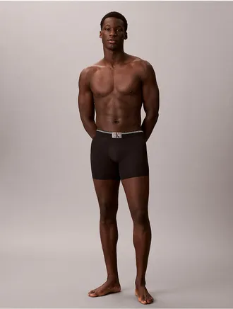 Calvin Klein Mens Graphic Monogram Microfiber Stretch Rib Boxer Brief - Black - XL