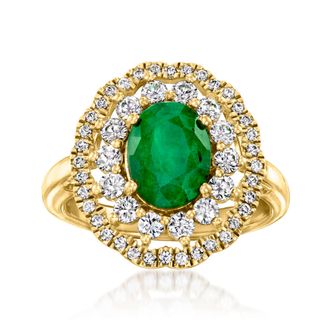 Ross-Simons Emerald Ring With White Topaz in 18kt Gold Over Sterling