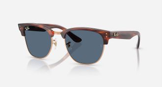 Ray-Ban Womens Rbr0504S Square Clubmaster Reverse Sunglasses In Polished Striped Havana On Rose Gold
