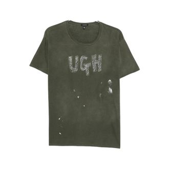 R13 T-Shirts, male, Green, Size: M Graphic Round Neck T-shirt