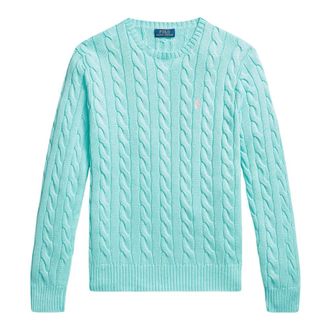 Ralph Lauren Round-neck Knitwear, male, Blue, Size: XS Cable Knit Sweater with Logo